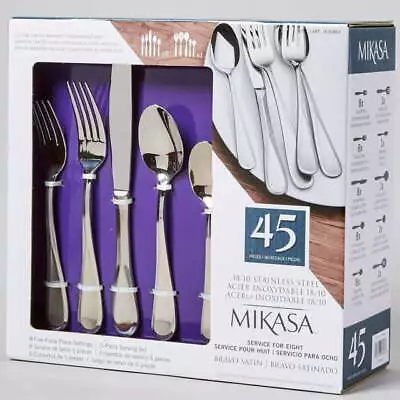 MIKASA Bravo Satin 45 Pc Service For 8 & Serving Set Stainless 18/10 Flatware • $60.97