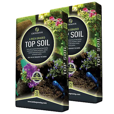 2 Bags Of 25 Litres Of Rich Graded Gardening Lawn Planting Top Soil • £14.95