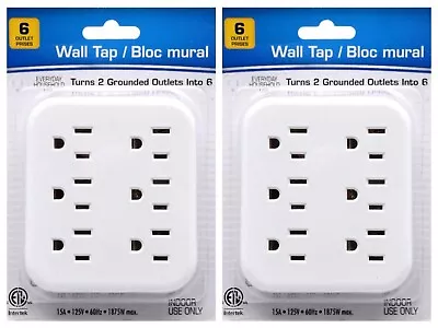 6 Outlet Wall Outlet Adapter Multi Plug Power Splitters Electrical Tap In 2 Pack • $10.99