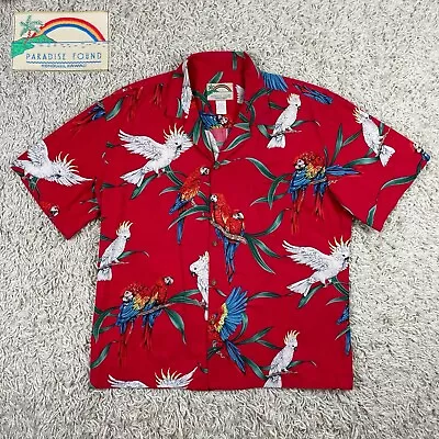 Vintage 80’s Paradise Found Men’s Red Magnum PI Floral Parrot Hawaiian Shirt XL • $55
