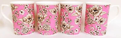 £22.50 • Buy Poppy Toile Pink Mugs Set 4 Fine Bone China Damask Floral Castle Cups Decor UK