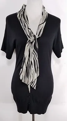 Marks & Spencer Womens Cardigan Sweater Size M Black Animal Print Attached Scarf • £5.31