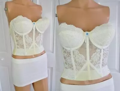 VTG 50s LADY MARLENE Ivory Lace Strapless Pin-Up Bustier Corset Bra 34B • $31.99