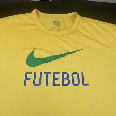 $16.99 • Buy NIKE BRAZIL FC FUTEBOL FOOTBALL SOCCER JERSEY T SHIRT XXL Yellow & Green Neymar