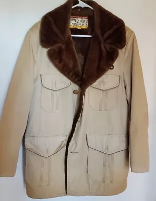 Vintage Montgomery Ward Jacket 9302 Sz 40 M Utility Khaki Fur Lined Coat Mens  • $34.99