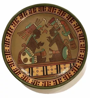 Handmade Aztec Style Ritual Ceremonial Painted Clay Plate 11in  • $40