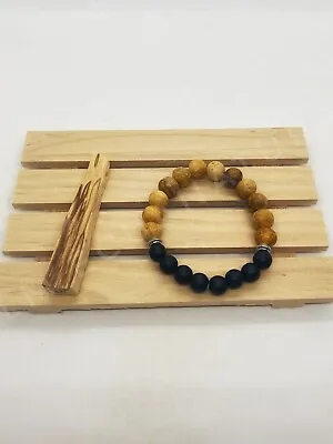 9mm Palo Santo With Black Onyx Beads Hand-crafted Bracelet • $14.99