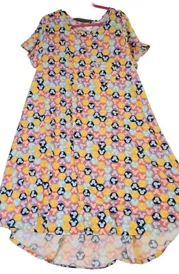 LuLaRoe Womens Dress Size 3XL Carly Blue Pink Teal Disney Mickey Mouse Hi-Low 3X • $24.95