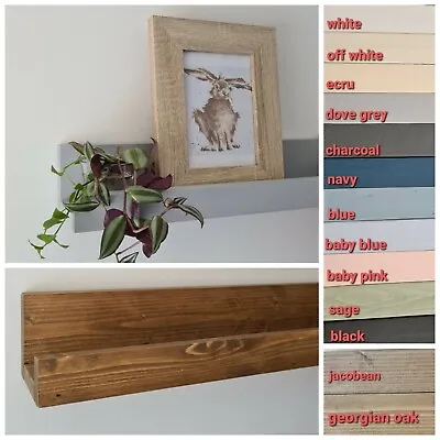 £0.99 • Buy Wooden Photo Shelf, Handmade Solid Wood Ledge Shelf, Shallow Slim Floating Shelf