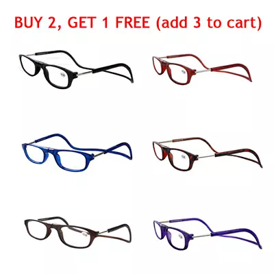 Hanging Folding Magnetic Reading Eyeglasses Glasses Front Click Connect Neck NEW • $7.99