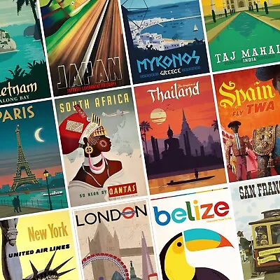 VINTAGE TRAVEL POSTERS City Country Wall Art Retro Print Poster Photo Prints 80+ • £16.99