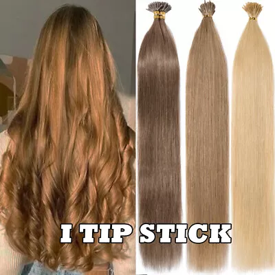 50/100/200 Strands I-Tips Stick Tip Hair 100% Human Hair Extensions Micro BEADS • $48.47