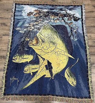 Guy Harvey Mahi Mahi Fish Bullnose Dolphin Tapestry Throw Blanket 50x67 • $59.99