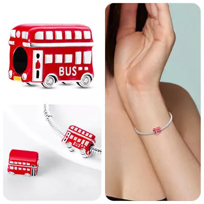 Genuine Sterling Silver 925 London Double Decker Bus Coach Red Guard Charm Bead • £13.99