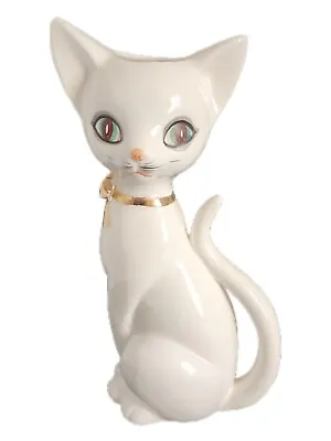 $24 • Buy Vintage Inarco Large White Siamese Cat Vase Ceramic Handpainted Gold Bow Glossy 