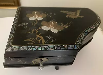 Vintage Japanese Lacquerware Bird & Flowers Piano Musical Jewellery Box With Key • £35