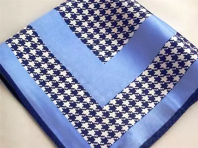 New 14  Satin 100% Silk Pocket Square  Blue Houndstooth  Boss -T • $18