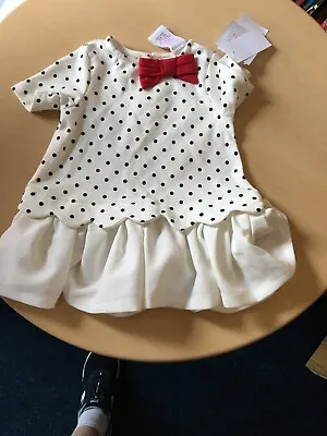 Maggie And Zoe Kids White Spotted Dress Red Bow New With Tags • £4.99