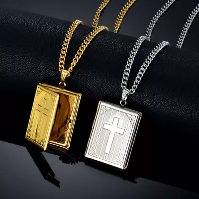 Cross Locket Pendant Necklace For Womans Mens 14k Gold/925 Silver Plated Couple • $7.99