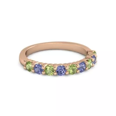 10K Rose Gold Round 2.5MM Peridot Tanzanite Eternity Women Ring • £199.99