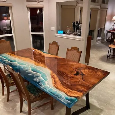 Ocean Wave Epoxy Resin Top Center Sofa Dining Table Custom Kitchen Slab Table • $1078.50