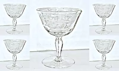 Five Vintage Tiffin Horseshoe Ribbon Etched Wine Glasses  • $29