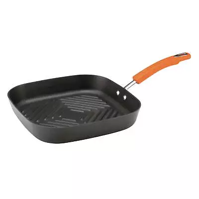 Rachael Ray Hard-Anodized Nonstick Deep Square Grill Pan Gray With Orange Handle • $36.41