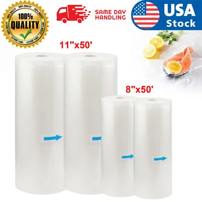 $11.99 • Buy 2/4 Giant 8 X50' 11 X50' Rolls Vacuum Sealer Bags Food Saver Embossed Bags 4 Mil