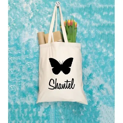 £5.99 • Buy Personalised Name Tote Bag Butterfly Canvas Cotton Shopper Shopping