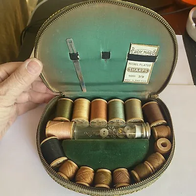 Antique Vintage Sewing Kit 1950’s-1960’s Has Spools Of Thread Missing Scissors • $40