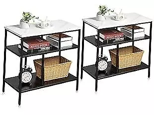  End Tables Set Of 2 - Nightstands Set Of 2 - 2-Pack Faux Marble White Top • $179.28