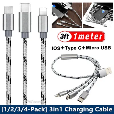 3in1 USB Charging Cable Braided Charger Cord For Motorola Edge+ 2023/Edge 40/30 • $7.99