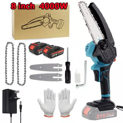 2 Batteries 8'' 4000W Mini Cordless Chainsaw Electric One-Hand Saw Wood Cutter • £30.99