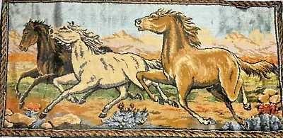 Vintage 1970's Velvet Tapestry Of 3 Galloping Horses 19”H X 39 W • $29.99