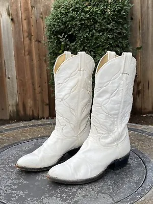 Vintage Tony Lama Cowboy Western Boots Ivory Mens Size 9.5 D USA Made • $100