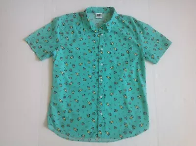 Despicable Me Mens Minions Banana Print Button Up Shirt Size M Medium Teal VGC • $14.99