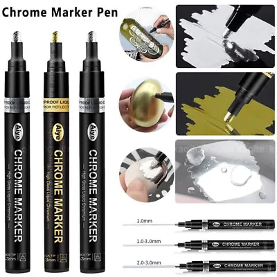 Liquid Gold Silver Markers Chrome Mirror Marker Pen Car Crafts Metallic Paint • £5.27