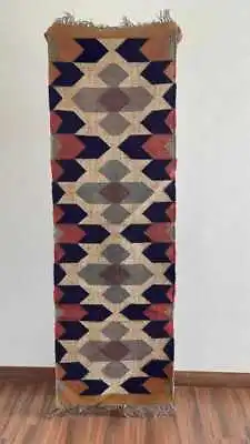 Hallway Runner Ethnic Kilim Carpet Large Wool Jute Area Rug Kilim Flat Woven Rug • $116.88