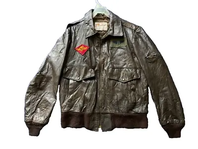 Vintage Excelled A-2 Leather Flight Bomber Jacket Patches Size 38 • $49.99