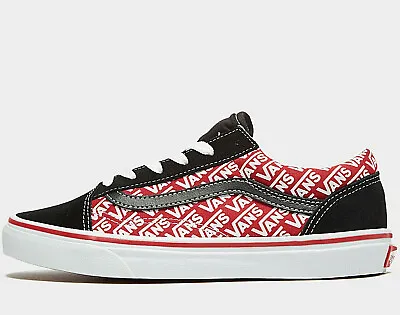 Vans Old Skool Repeat Logo GS ( Junior UK Size 5.5 EUR 38.5 ) Black / Red • $47.98