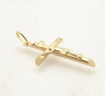 $176 • Buy 3D Italian Cross Crucifix Charm Pendant Jesus Real 14K Yellow Gold 
