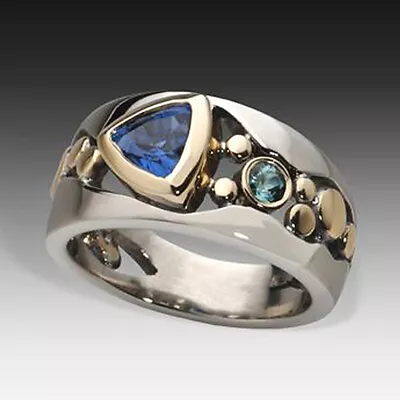 $2.10 • Buy Cute Jewelry Two Tone 925 Silver Filled Ring Cubic Zircon Wedding Ring Sz 6-10