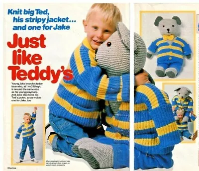 Teddy Bear Knitting Pattern Knitted Toy Cardigan 22-26  Kids DK Prima Vintage • £4.99