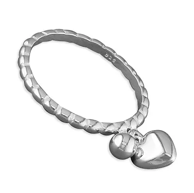 Silver Heart Charm Ring Solid Sterling Silver 925 Hallmark Size J - R • £10.99