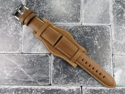 German Military Aviator Watch Strap Army Leather Cuff Watch Band Bund Brown WH X • $34.99