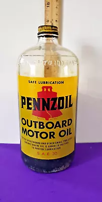 Vintage Pennzoil Outboard Motor Oil 1 Quart Glass Bottle 3/4 Full S.a.e. 30 • $34.92