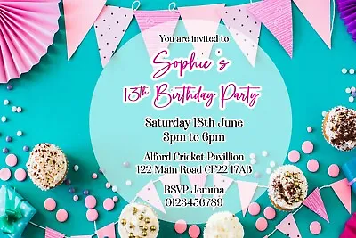 Personalised Birthday Party Invitations Bunting Any Age X 10 • £5.05