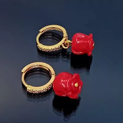 18K Gold Filled Stunning Italian Simulated Coral 18ct GF Drop Earrings 25mm • £17.99