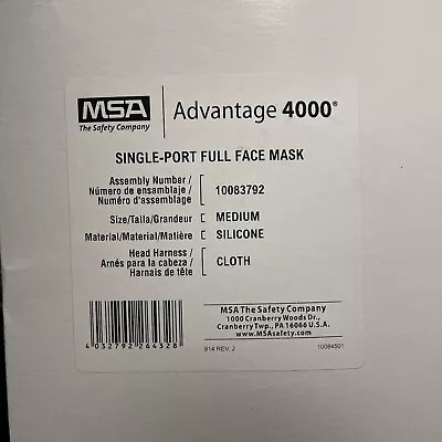 MSA 10083792 Full Face Respirator Medium Advantage 4000 Cartridges Included • $120