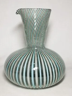  A Canne'  Glass Carafe By Gio Ponti For Venini  Teal & Gray Cane's 1959 • $495